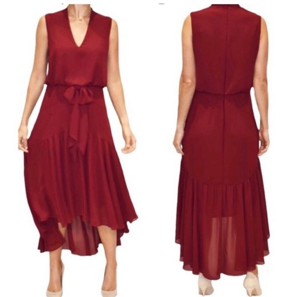 Just Taylor Wine Sleeveless Chiffon Hi Low Dress, Size 4